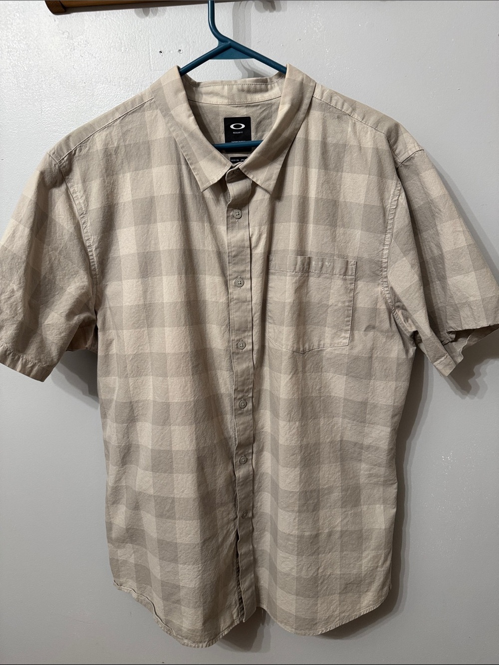 Oakley Men's Short-Sleeve Beige Plaid Button-Down Shirt 2XL